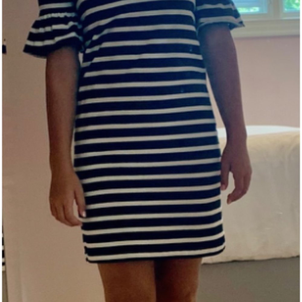 A black and white striped dress